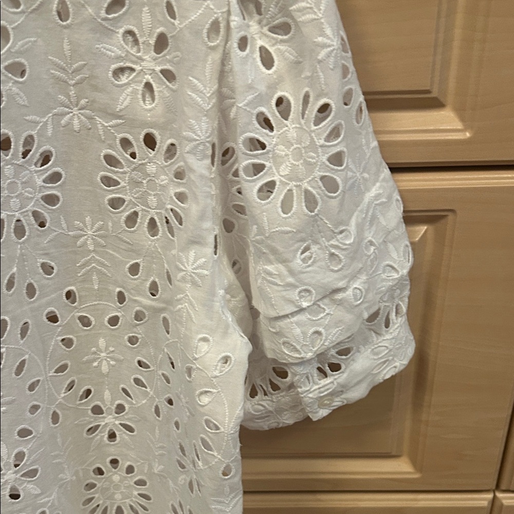 J. Crew White Eyelet Split-Neck Short Sleeve Blouse - Picture 3 of 5